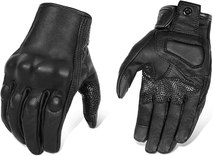 Updated Men’s Goat Skin Leather Motorcycle Gloves Touchscreen Knuckle Protector by KAIWENDE