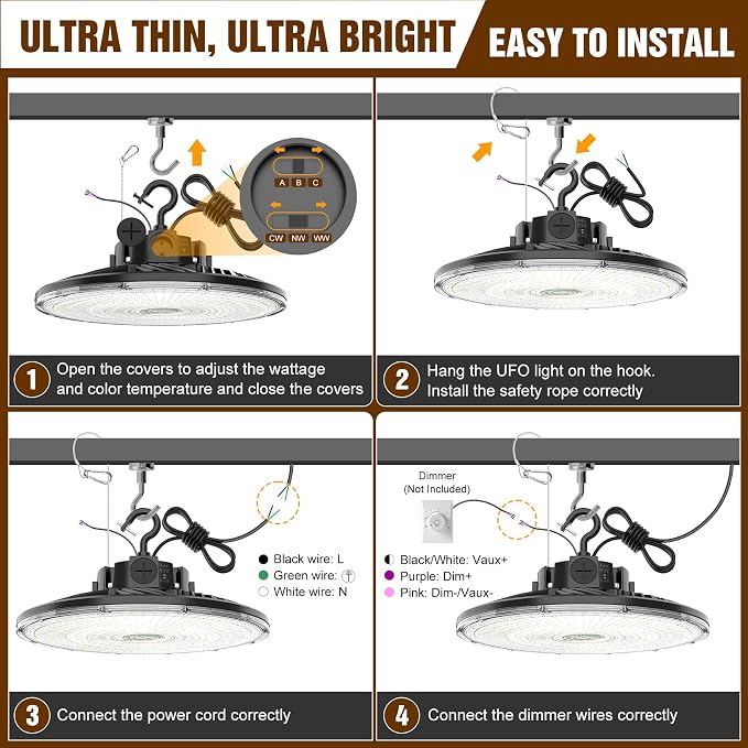 480V UFO LED High Bay Light 200W 150W 120W Adjustable, UL DLC Listed Dimmable - Image 8