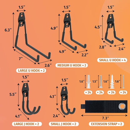 HUHOLE 14PC Garage Hooks Heavy Duty, Utility Garage Storage Hooks, Wall Mount - Image 5