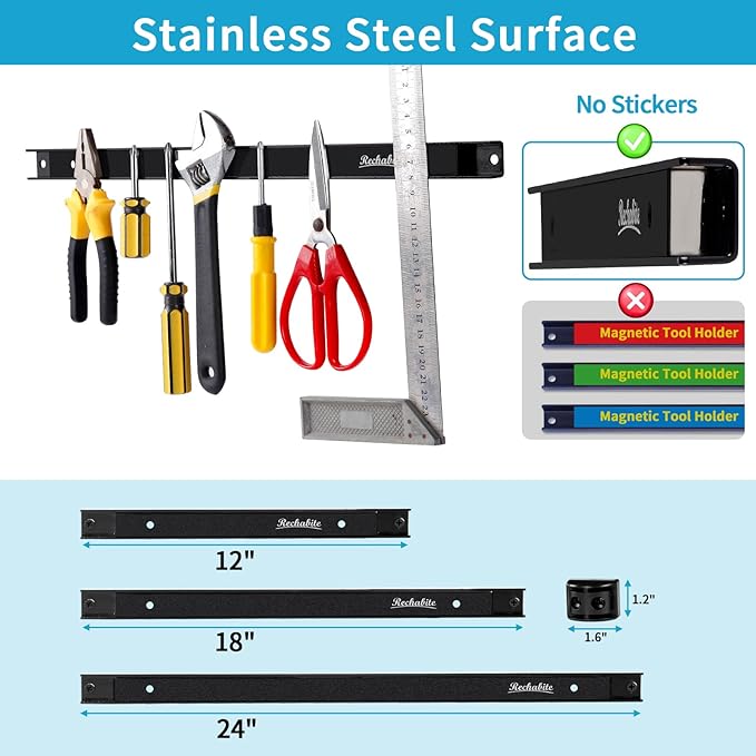 4 Pieces 18" Magnetic Tool Holder Strip, Metal Tool Organizer Rack - Image 4