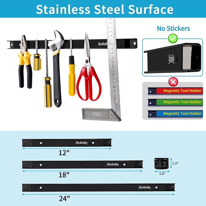 6 Pieces 12" Magnetic Tool Holder Strip, Metal Tool Organizer Rack - Image 4