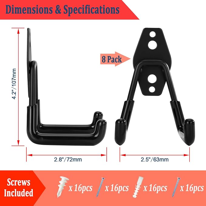 8 Pack Garage Hooks, Garage Tool Organizer Wall Mount, Heavy Duty - Image 3