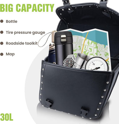 30L Motorcycle Saddlebags Water-Resistant PU Leather Storage - Image 2