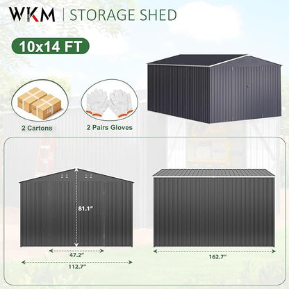 WKM 10x14 FT Outdoor Storage Shed, Utility Metal Tool Storage - Image 3