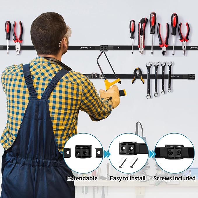 6 Pieces 12" Magnetic Tool Holder Strip, Metal Tool Organizer Rack - Image 3