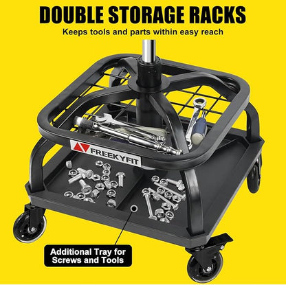 Rolling Shop Stool with Wheels, Garage Work Mechanic Stool with Backrest - Image 2