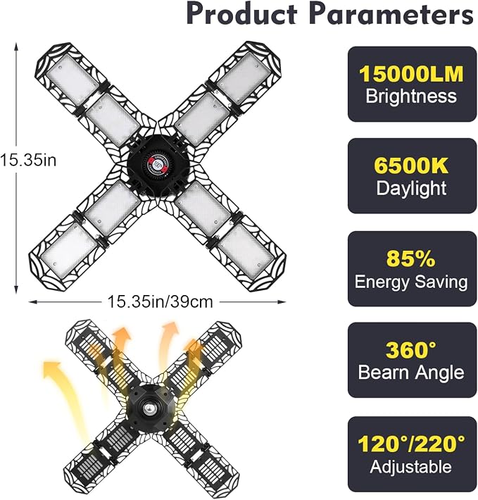 LED Garage Light, Super Bright Screw in E26/E27 Ceiling Shop Work Lamp - Image 3