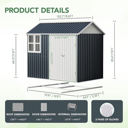 8X6FT Outdoor Steel Storage Shed - Image 3