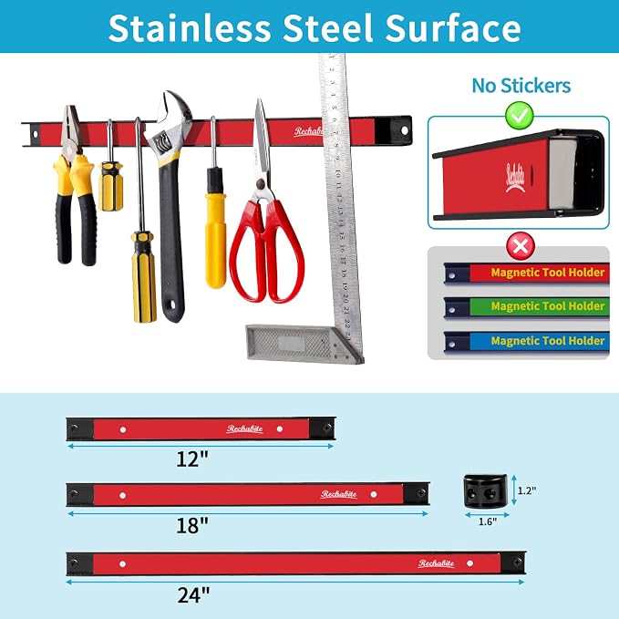 6 Pieces 24" Magnetic Tool Holder Strip, Metal Tool Organizer Rack - Image 4