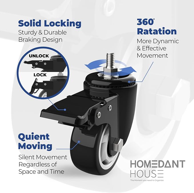 HOMEDANT House White 5-Tier Metal Rolling Cart Shelf Rack Casters Heavy Duty - Image 6