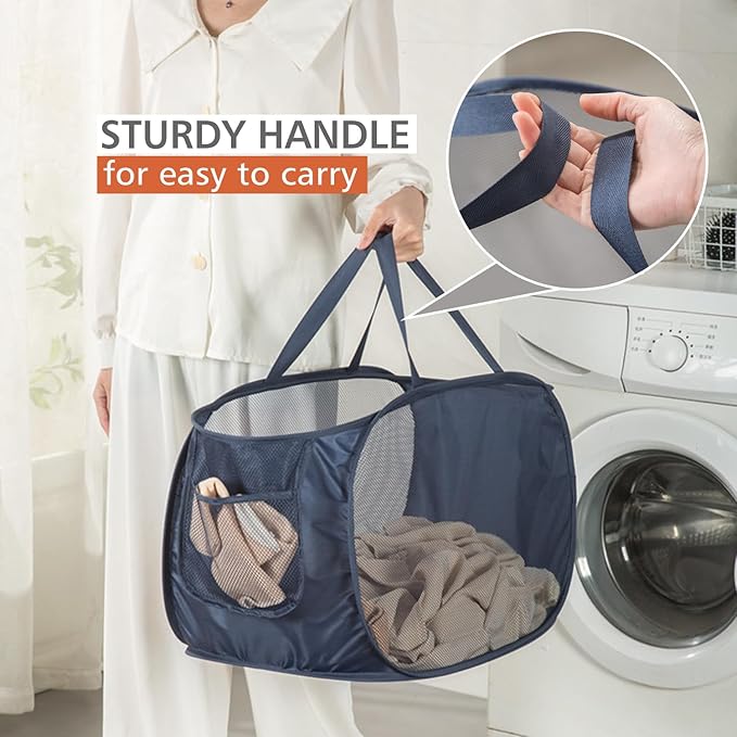HONOMA Sturdy Mesh Laundry Hamper Basket Bag, Pop up Basket - Image 3