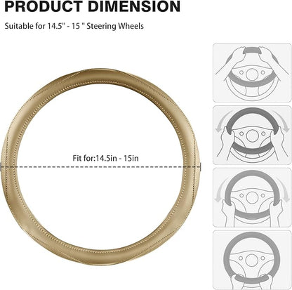 High-Grade Beige Genuine Leather Steering Wheel Cover - Image 6