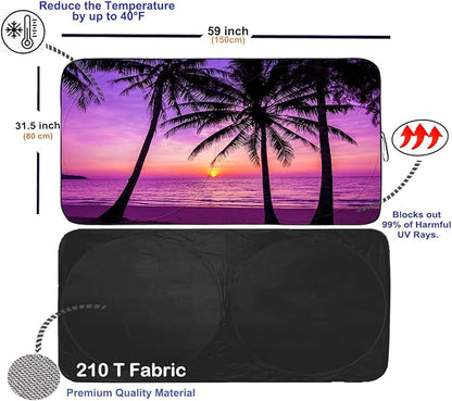 Gven Windshield Sun Shade, 2025 Foldable Purple Sunset Vehicle Windshield - Image 2
