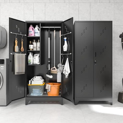 75" Metal Storage Cabinet with Lockable Doors, Functional Garage Storage Cabinet - Image 2