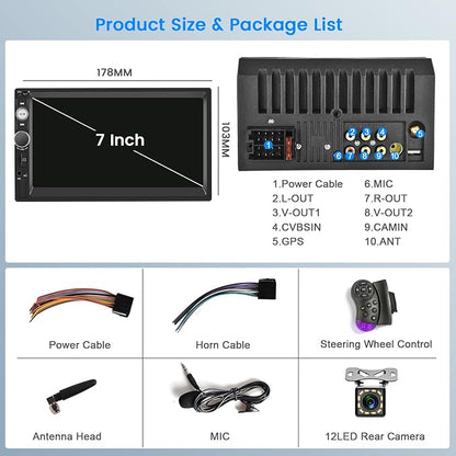 Car Stereo Double Din Wireless Carplay Android Auto, 7 Inch Touchscreen Car - Image 7