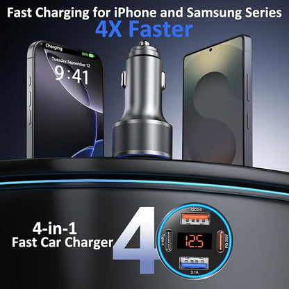 USB C Car Charger with Voltage Display, 3 Pack 65W Super Fast Charging Car - Image 2