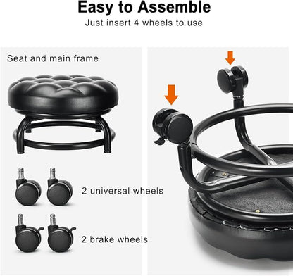 Low Height Rolling Stool Roller Stool PU Leather Comfortable Seat 360°Swivel - Image 4