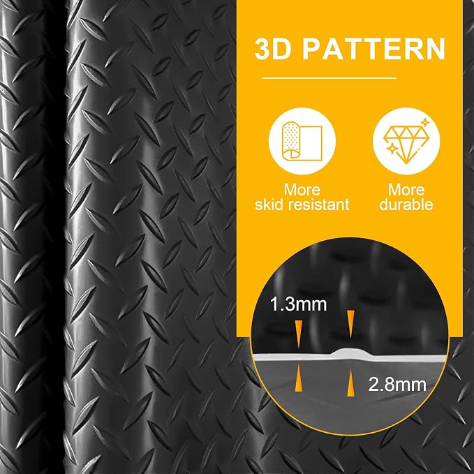 8x20 FT Garage Floor Mat, 2.8mm Thickened Flooring Roll Diamond Plate PVC - Image 3