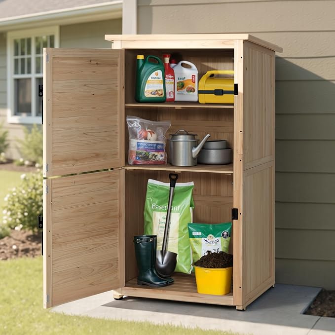 MCombo 30" Deep Wood Sheds & Outdoor Storage, Outside Garden Tool Cabinet Shed - Image 2