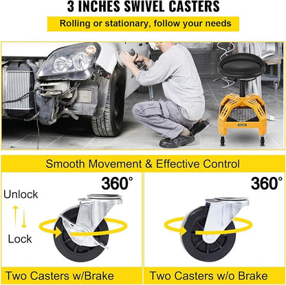 VEVOR Rolling Garage Stool, 300LBS Capacity, Adjustable Height from 24 in to - Image 7