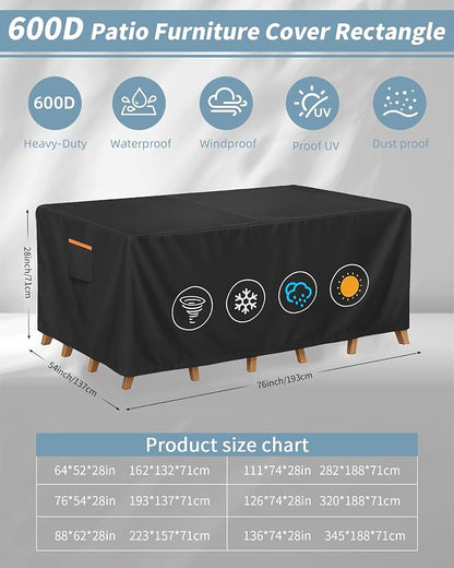 Outdoor Waterproof Furniture Cover, 76W x 54L x 28H inches Heavy Duty 600D - Image 3