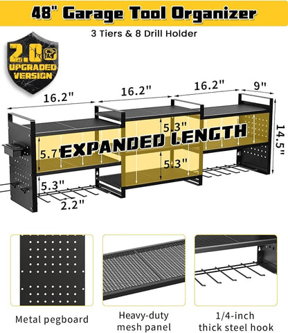 Heavy-Duty 48" Wall Mount Power Tool Organizer - Image 3