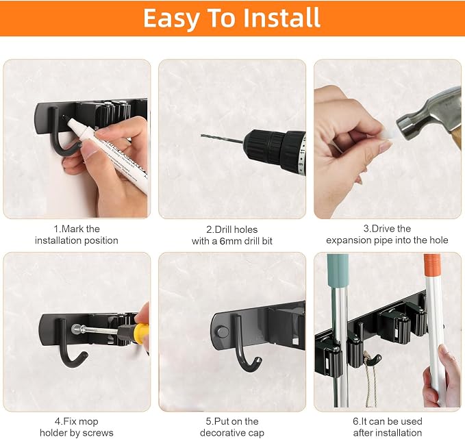 2 Pack Mop and Broom Holder Wall Mount, Non-slip Broom Hanger Wall Mount - Image 6