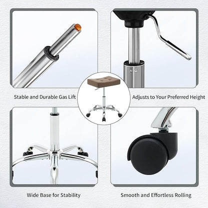 Ergonomic Desk Stool with Wheels Faux Leather Office Stool - Image 5