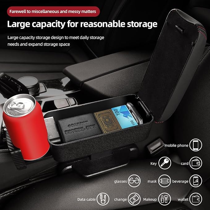 JEYODA Car Armrest Box with Cup Holder Car Central Liftable Armres Storage - Image 5