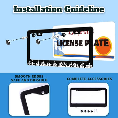 Black and White Flame License Plate Frame Fire License Plate Holder - Image 4