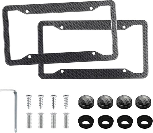 LivTee Carbon Fiber License Plate Frames, 4 Holes Stainless Steel License Plate by LivTee