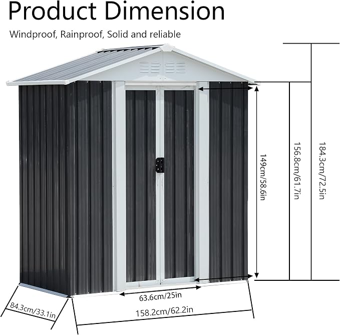 5x3 FT Outdoor Storage Shed, Metal Garden Shed - Image 4