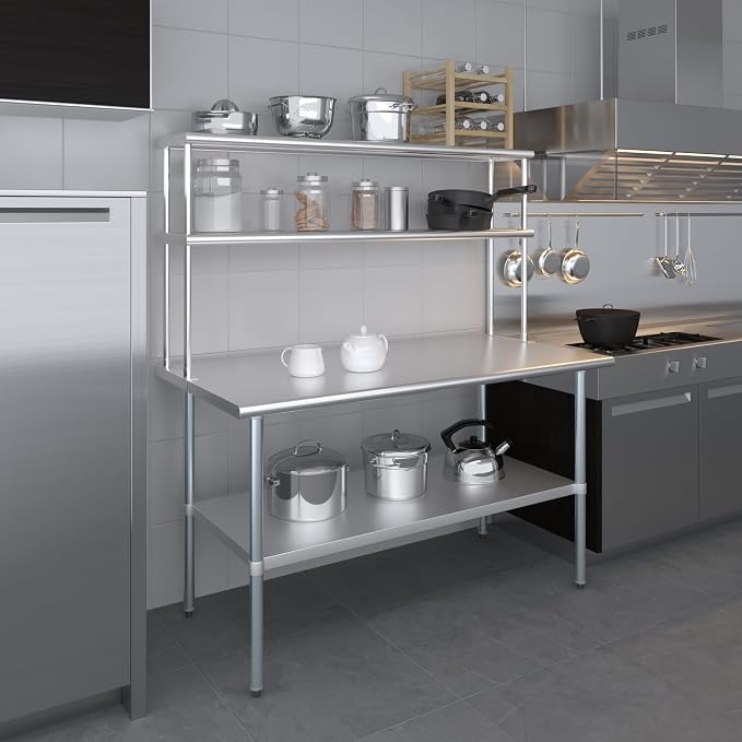 Amgood Stainless Steel Work Table Double Tier Overshelf | Metal Kitchen Prep - Image 6