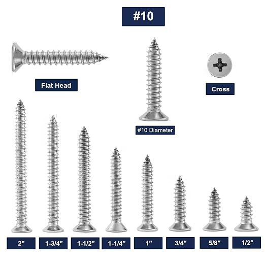 #10 x 1-1/4" Wood Screw 100Pcs 18-8 Stainless Steel Screws Flat Head Phillips - Image 3
