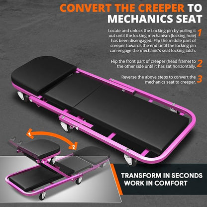 DNA MOTORING 40 Inches Folding 2 in 1 Rolling Z Creeper, Adjustable Roller - Image 3