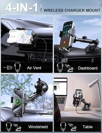 Wireless Car Charger, MOKPR 15W Fast Charging Auto Clamping Dashboard - Image 2