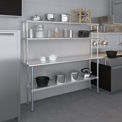 Amgood Stainless Steel Work Table Double Tier Overshelf | Metal Kitchen Prep - Image 6
