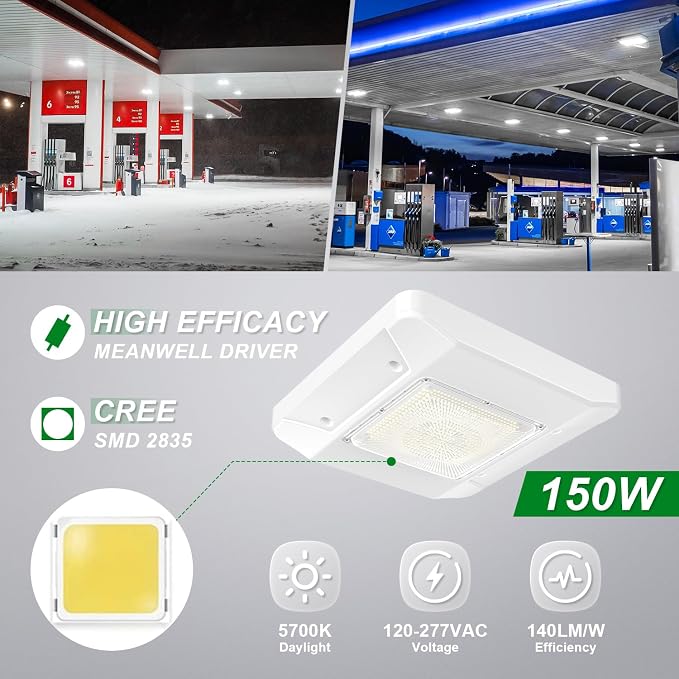 OSTEK 2 Pack LED Gas Station Canopy Light, 150W Carport Ceiling Light 5700K - Image 2