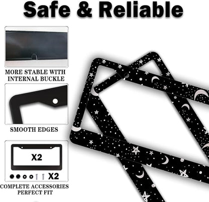 License Plate Frames Black and White License Plate Covers Night Moon Star Black - Image 4
