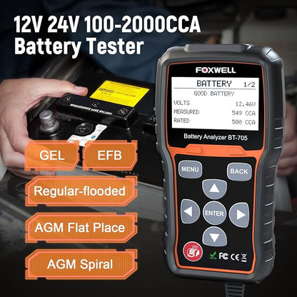 FOXWELL BT705 Car Battery Tester 12V 24V, Automotive 100-2000CCA Battery Load - Image 8