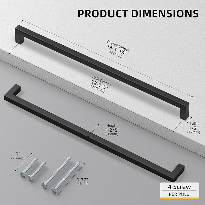 goldenwarm 35 Pack 12 3/5 Inch Black Cabinet Handles Matte Black Drawer Pulls - Image 2