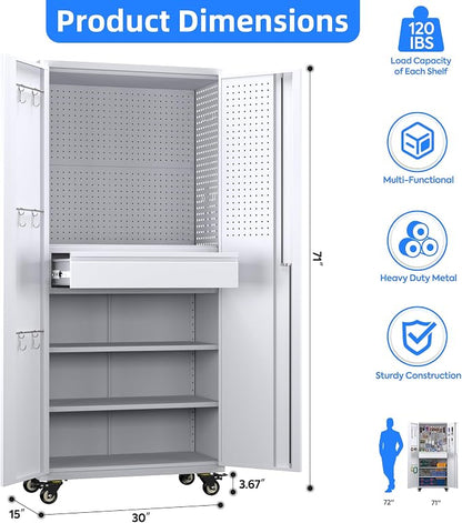 Garage Storage Cabinet with Locking Doors and 2 Adjustable Shelves, Pegboard - Image 3
