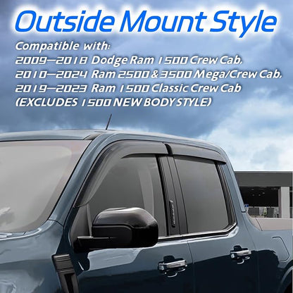 Window Visors Rain Guards Fit for 2009-2018 Dodge Ram 1500, 19-23 1500 Classic - Image 4