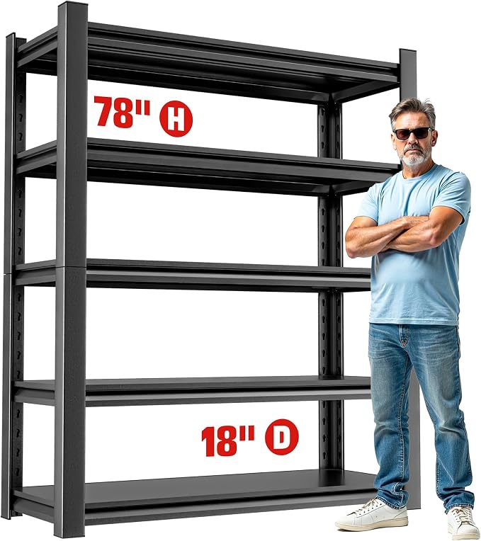 Garage Storage Rack – Heavy Duty 5 Shelf Metal Shelving, Durable Storage by OLLRRACT