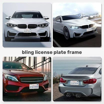 2 Pack License Plate Frames for Women, Sparkly Rhinestone Diamond Car - Image 7