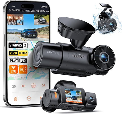 Vantrue N4S 3 Channel Front Inside Rear Dash Cam, 2.7K+1440P+1440P WiFi Dash by VANTRUE