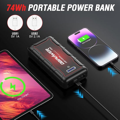 DBPOWER Jump Starter 2500A Peak 74Wh Portable Car Jump Starter 12V Auto Battery - Image 4