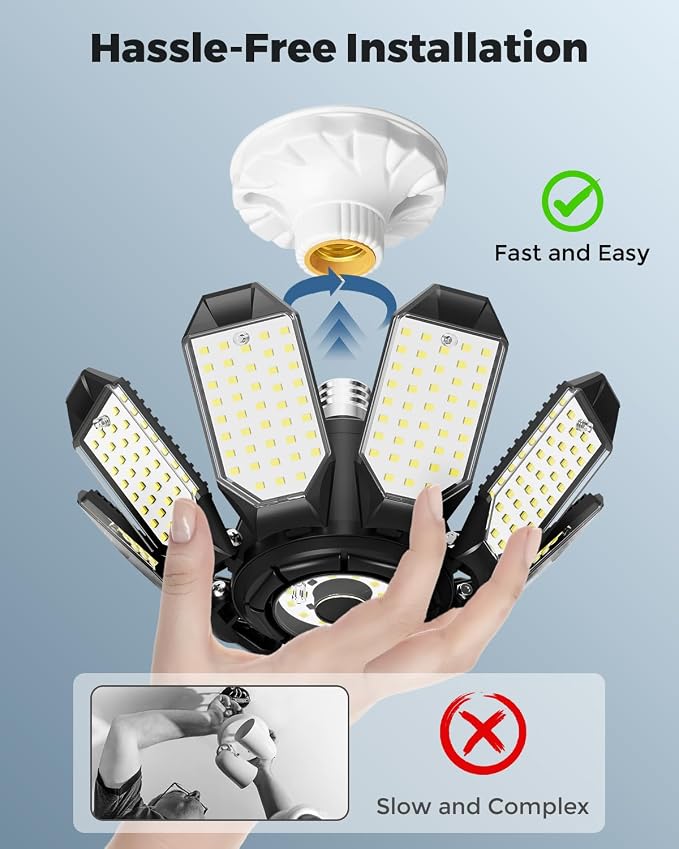 Adiding LED Garage Ceiling Lights 2 Pack w/ 8+1 Adjustable Panel, Super Bright - Image 4