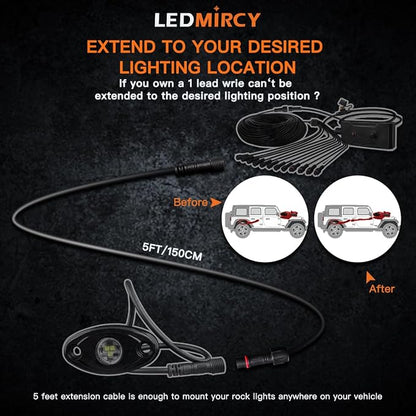 LED Rock Lights Extension Cable Wire Cord 2Pin Waterproof 4PCS 5ft 22AWG - Image 3
