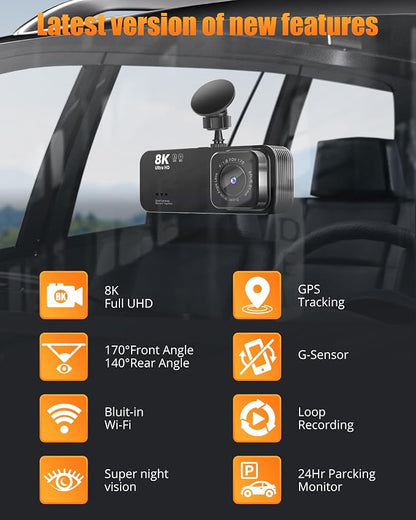 Dash Cam Front and Rear, 8K/2.5K UHD Dash Camera - Image 6